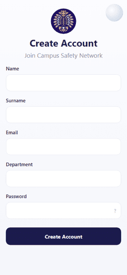 Campus Safety App account creation screen