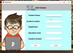 Add student screen in the Library Management System