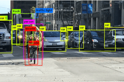 YOLO street scene detection output with object labels