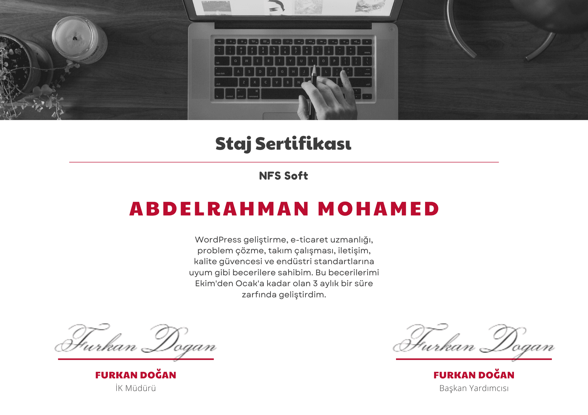 NFS Soft internship certificate