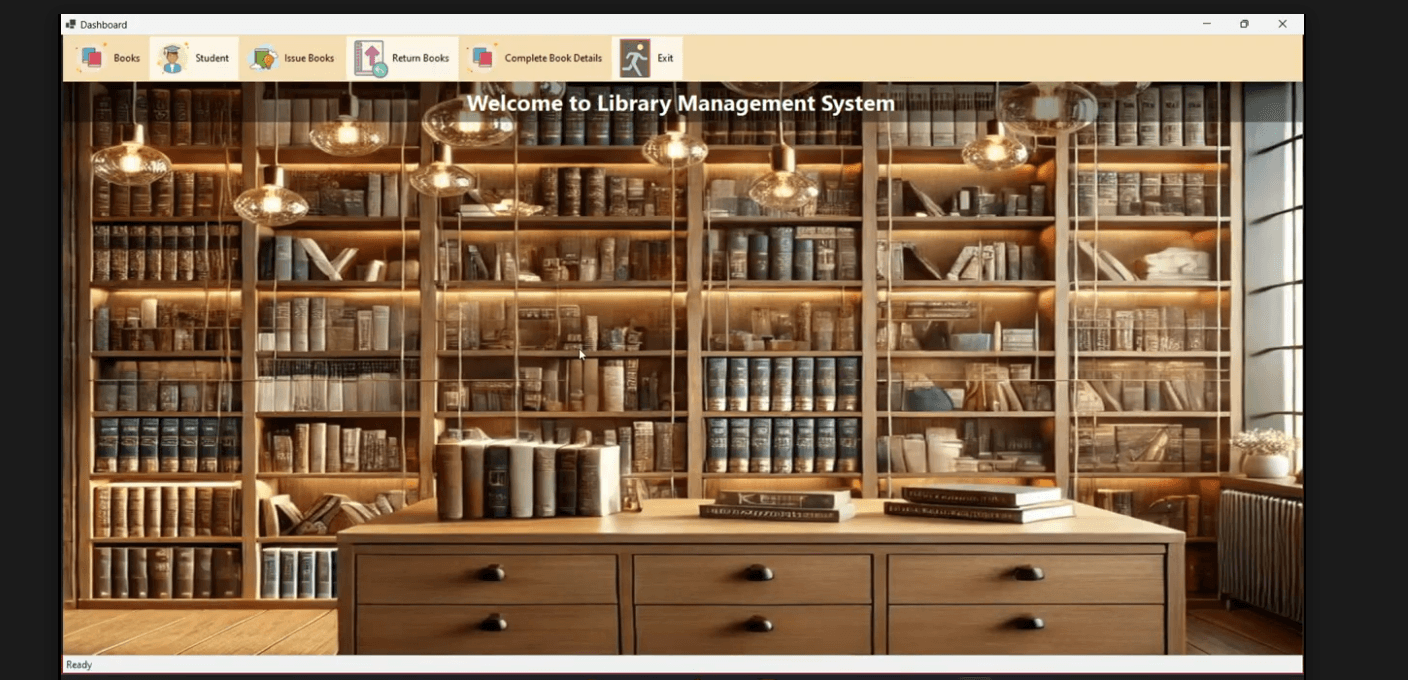 Library Management System dashboard screen